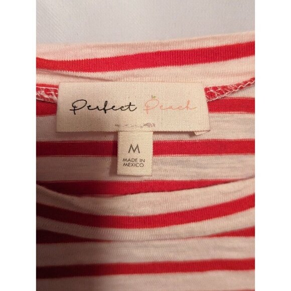 Perfect Peach Women's Size Medium Red White Stripped Long Sleeve Blouse - Picture 3 of 8